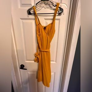 Canary yellow linen wrap dress
